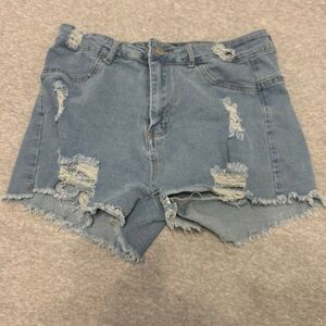 Blush Light Blue Distressed Jean Shorts